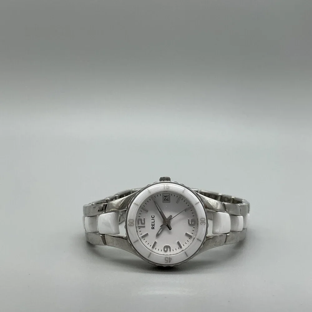 Relic ZR11894 Womens Watch 25mm White Dial Silver Tone New Battery 7.25